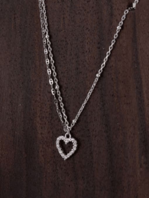 XBOX 925 Sterling Silver Cubic Zirconia Heart Minimalist Asymmetric Chain Necklace