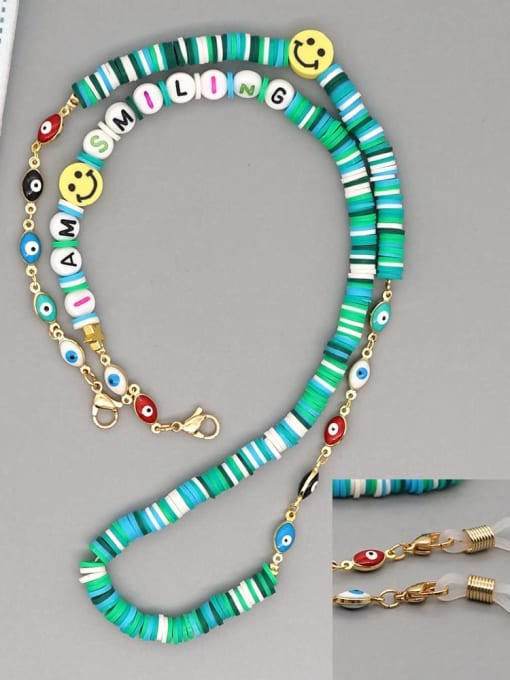 RT N200007D Stainless steel Multi Color Polymer Clay Smiley Bohemia Beaded  Hand-woven Necklace
