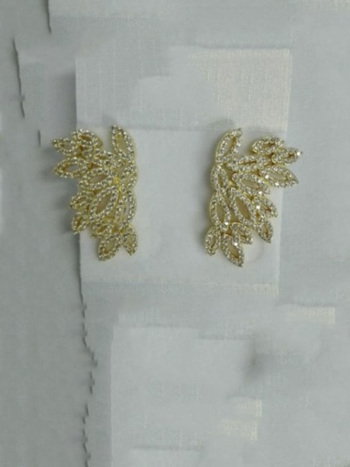 gold T09F02 Copper Cubic Zirconia Flower Luxury Stud Earring