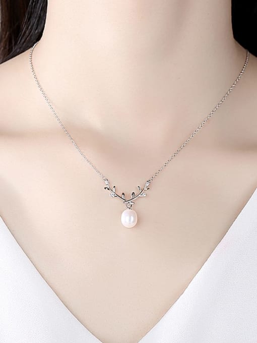 CCUI 925 Sterling Silver Imitation Pearl Leaf Minimalist Necklace 1
