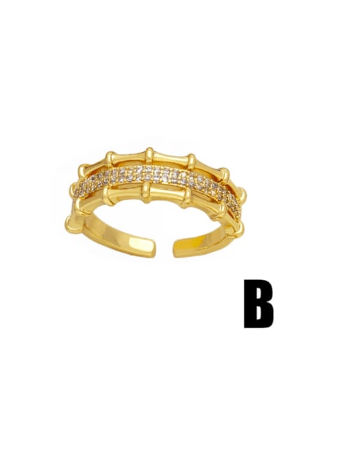 B Brass Cubic Zirconia Geometric Trend Band Ring