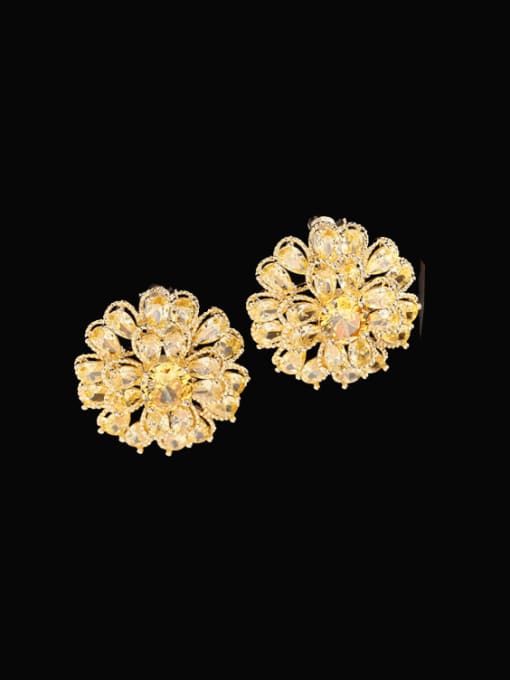 Zirconium yellow Brass Cubic Zirconia Flower Luxury Stud Earring