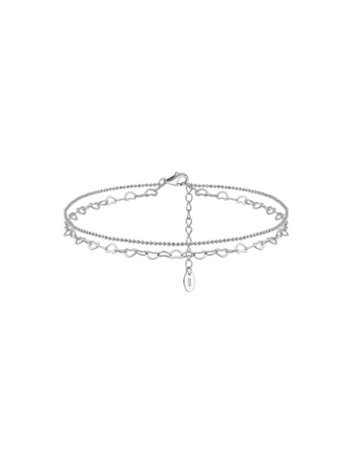 RINNTIN 925 Sterling Silver  Geometric Minimalist Double Layer Chain Anklet