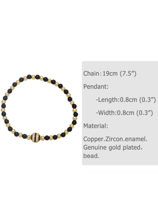 black Brass Cubic Zirconia Geometric Vintage Beaded Bracelet