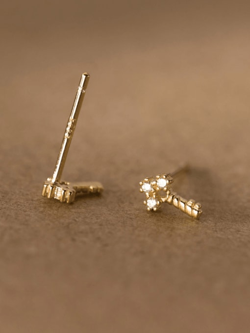 gold 925 Sterling Silver Cubic Zirconia Key Minimalist Stud Earring