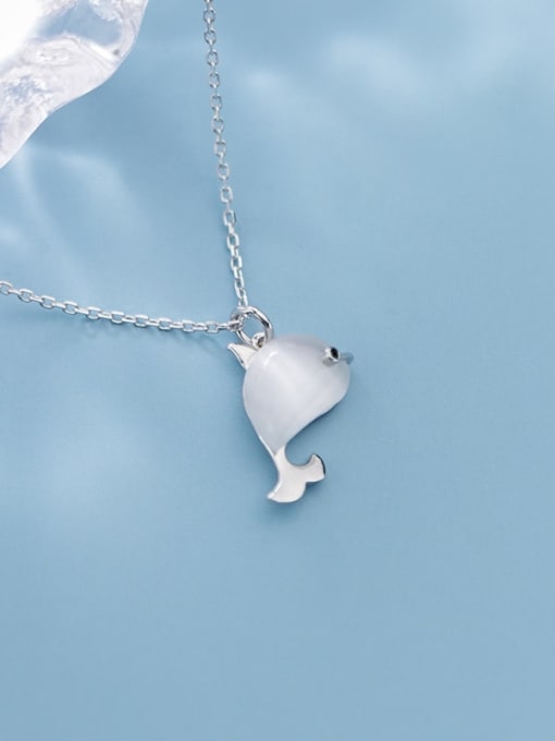 Rosh 925 Sterling Silver Cats Eye  Minimalist Cute dolphin pendant Necklace 2