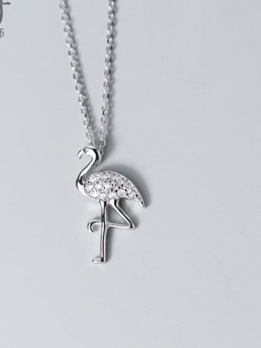 Rosh 925 Sterling Silver Diamond Red Crowned Crane Pendant Necklace