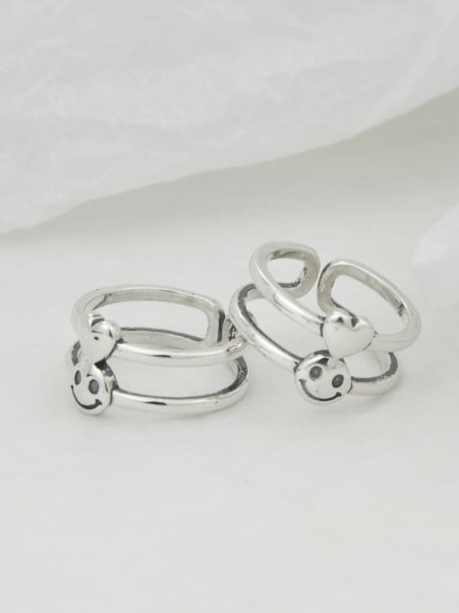 SHUI Vintage Sterling Silver With Platinum Plated Simplistic Smooth Heart Free Size Rings 2