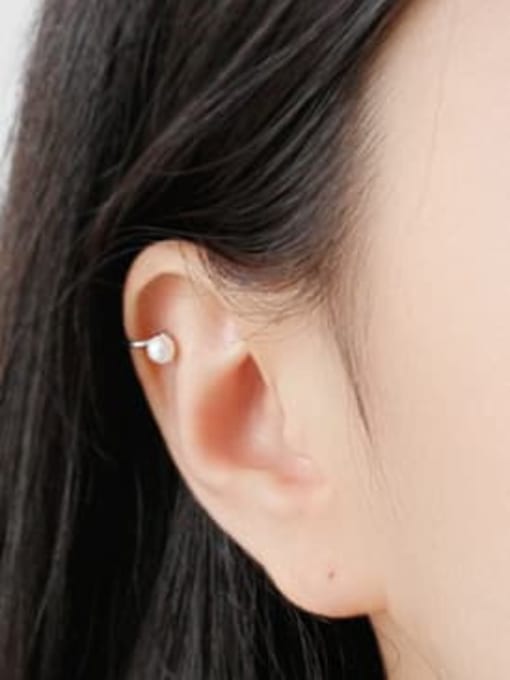 DAKA 925 Sterling Silver Imitation Pearl White Geometric Minimalist Clip Earring 1