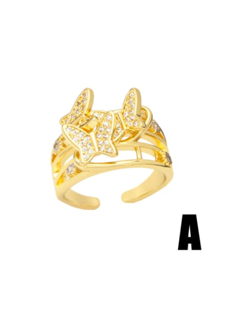 CC Brass Cubic Zirconia Butterfly Vintage Band Ring 2