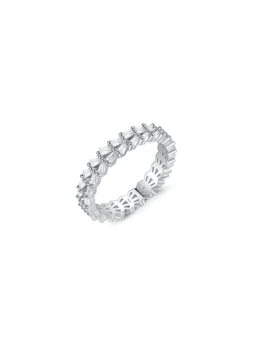 silver 925 Sterling Silver Cubic Zirconia Geometric Dainty Band Ring