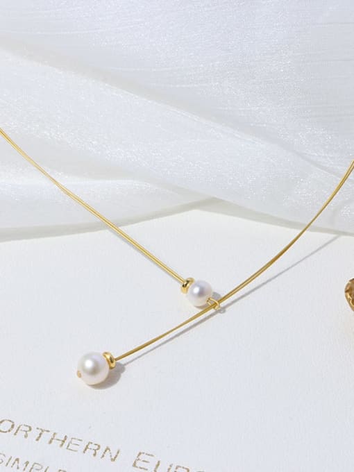 RAIN Brass Freshwater Pearl Minimalist Choker Necklace 3