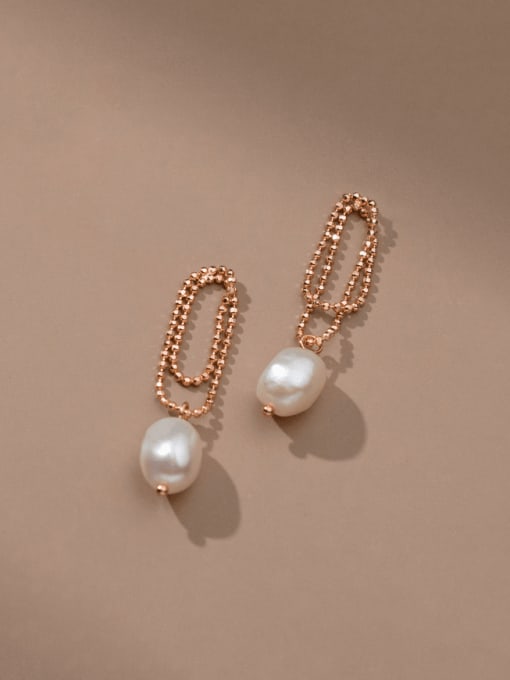 Rose Gold 925 Sterling Silver Imitation Pearl Geometric Trend Drop Earring