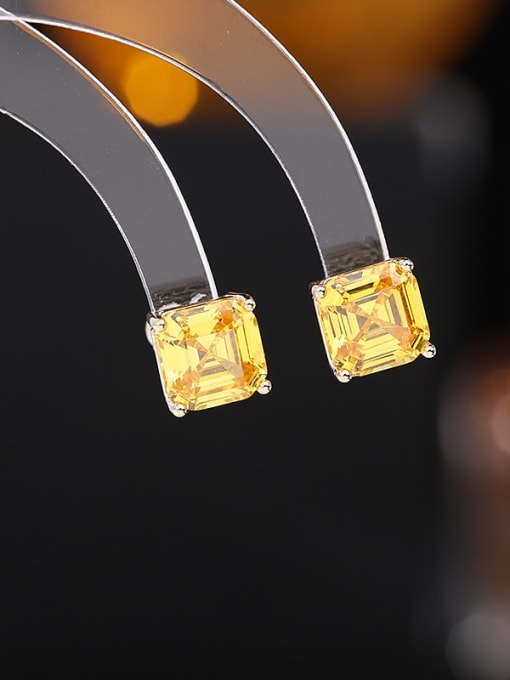 yellow Brass Cubic Zirconia Square Luxury Stud Earring