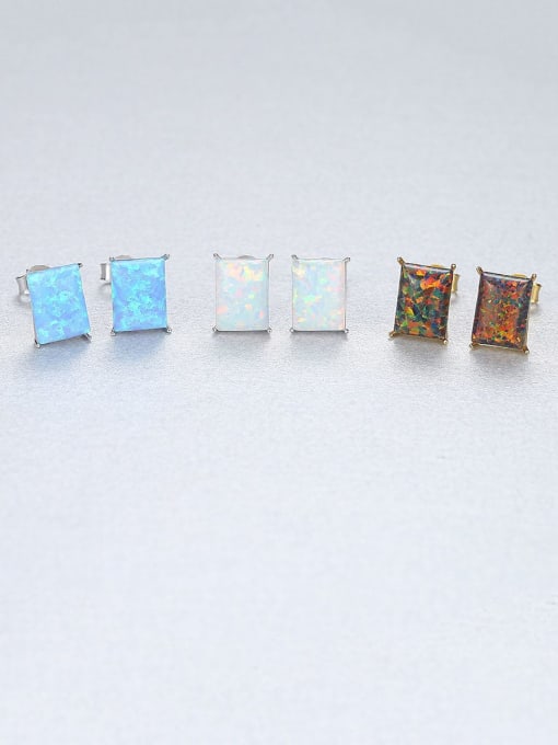 CCUI 925 Sterling Silver Opal Blue Square Minimalist Stud Earring 2
