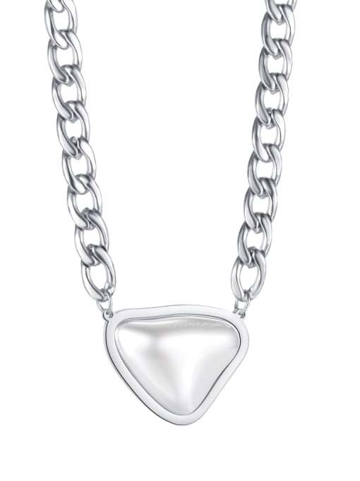 2075 steel Titanium Steel Imitation Pearl Heart Hip Hop Hollow Chain Necklace