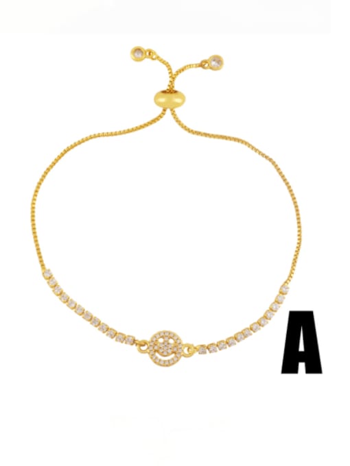 CC Brass Cubic Zirconia Smiley Minimalist Adjustable Bracelet