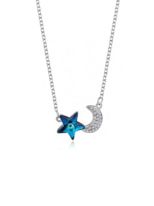 JYXZ 051 (Gradient Blue) 925 Sterling Silver Austrian Crystal Moon Classic Necklace