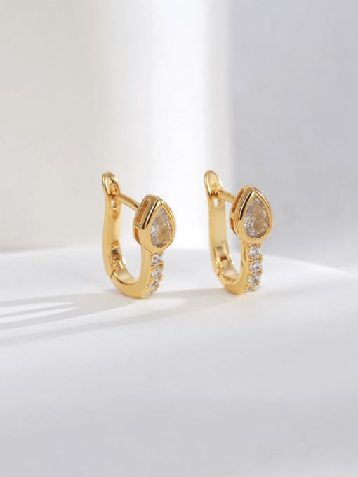 18K gold Brass Cubic Zirconia  Water Drop Minimalist Huggie Earring