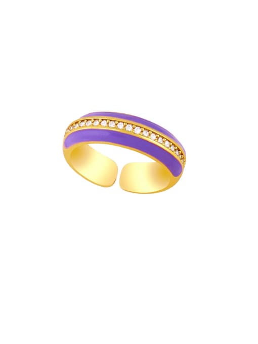 purple Brass Enamel Geometric Hip Hop Band Ring