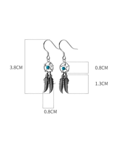Rosh 925 Sterling Silver Turquoise Feather Vintage Hook Earring 4