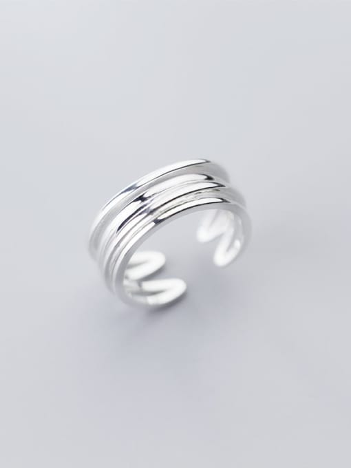 Rosh 925 Sterling Silver Minimalist Fashion Multi-layer lines Irregular Free Size Ring 0