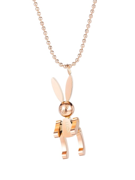 rose gold Titanium Irregular Minimalist rabbit pendant Necklace
