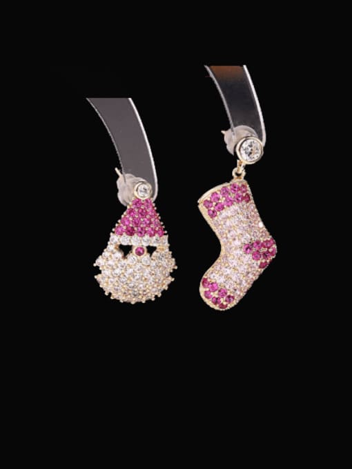 Rose Pink Brass Cubic Zirconia Trend Christmas elder  Christmas stocking  Cluster Earring