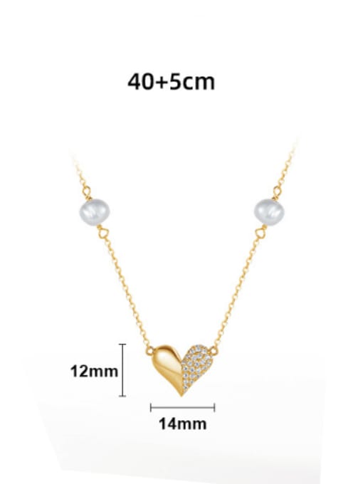 RINNTIN 925 Sterling Silver Imitation Pearl Heart Minimalist Necklace 2