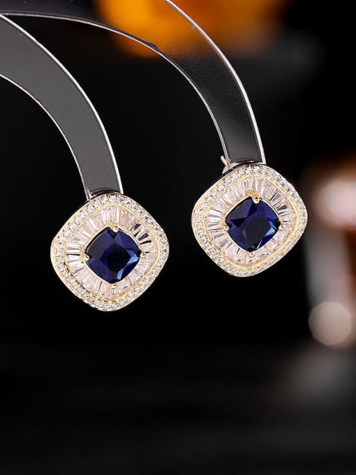 Sapphire blue Brass Cubic Zirconia Square Minimalist Stud Earring