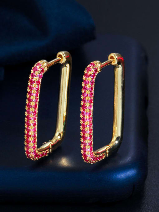 Gold red zirconium Brass Cubic Zirconia Geometric Luxury Huggie Earring