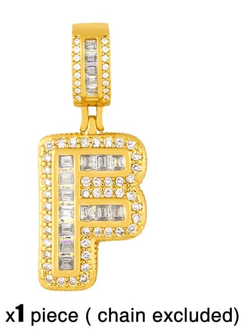 F (without chain) Brass Letter  Cubic Zirconia Vintage Pendant