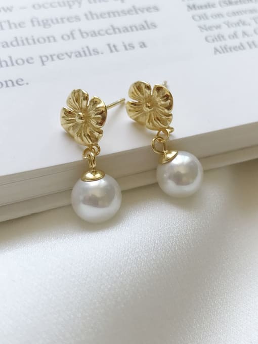 Flower Pearl Earrings 925 Sterling Silver Imitation Pearl White Flower Minimalist Drop Earring