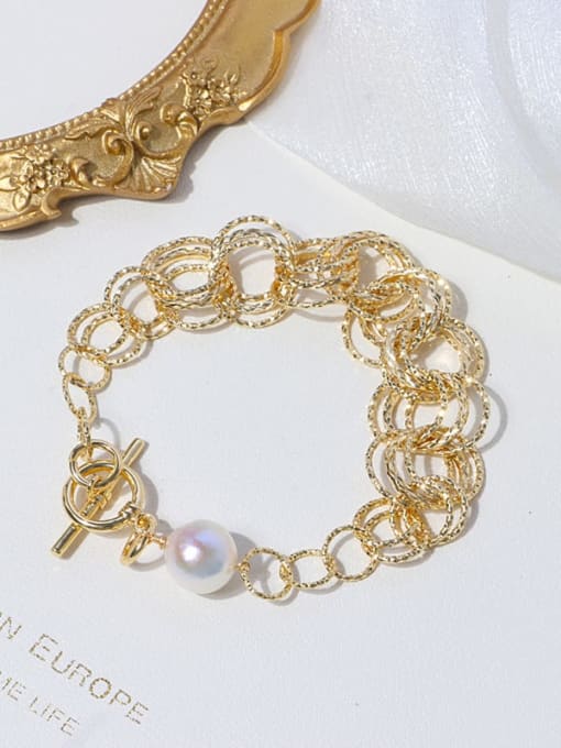 Bracelet Brass Freshwater Pearl Asymmetry Geometric Vintage Necklace