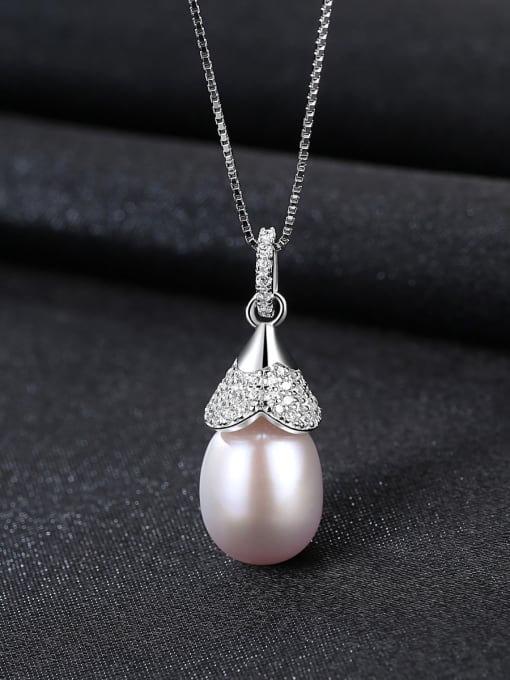 Purple 5K11 925 Sterling Silver Freshwater Pearl  Pendant  Necklace