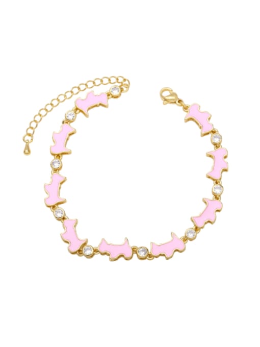 Pink Brass Cubic Zirconia Enamel Animal Vintage Bracelet