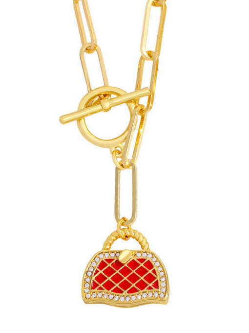 red Brass Cubic Zirconia Irregular  Bag Pendat Hip Hop Necklace