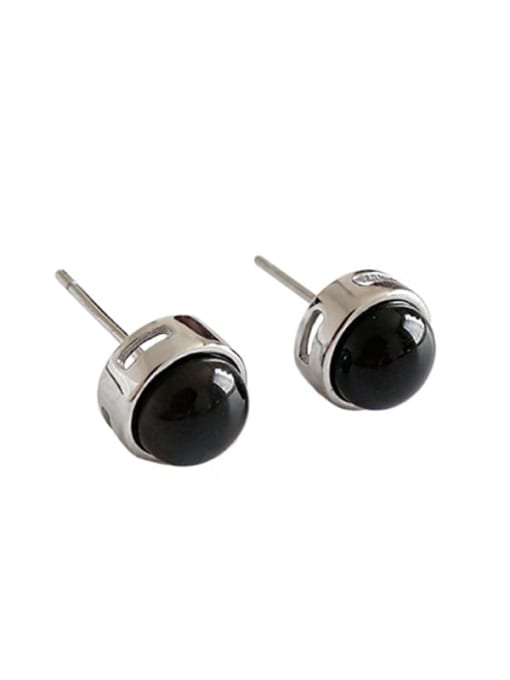 DAKA 925 Sterling Silver Carnelian Black Round Minimalist Stud Earring 0
