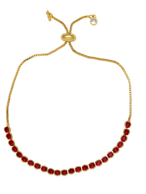 red Brass Cubic Zirconia Geometric Minimalist Adjustable Bracelet