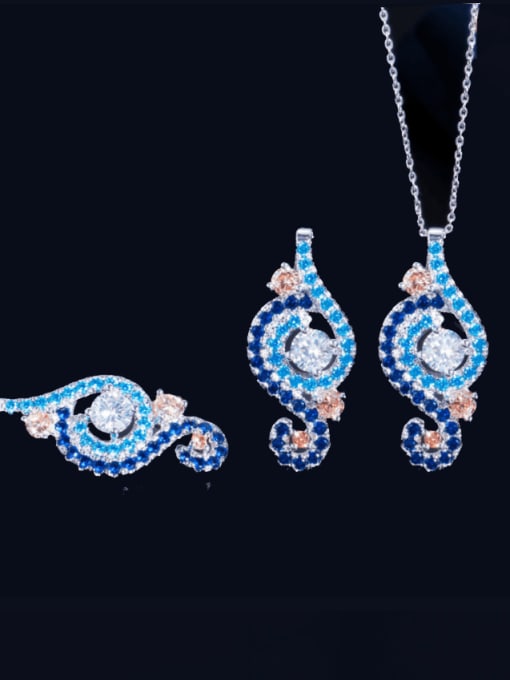L.WIN Brass Cubic Zirconia Statement Irregular  Earring and Necklace Set