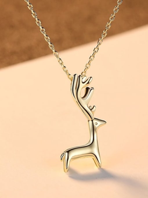 18K gold 15E06 925 sterling silver simple lovely deer Pendant Necklace