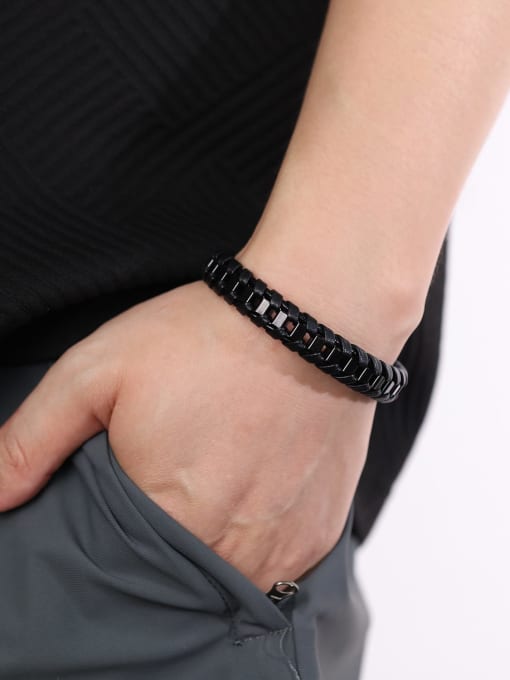 Open Sky Stainless steel Artificial Leather Weave Hip Hop Band Bangle 1
