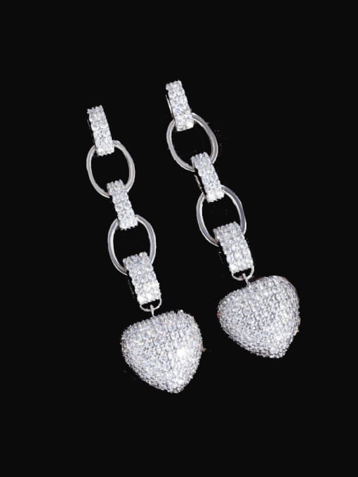 Platinum Brass Cubic Zirconia Heart Luxury Cluster Earring