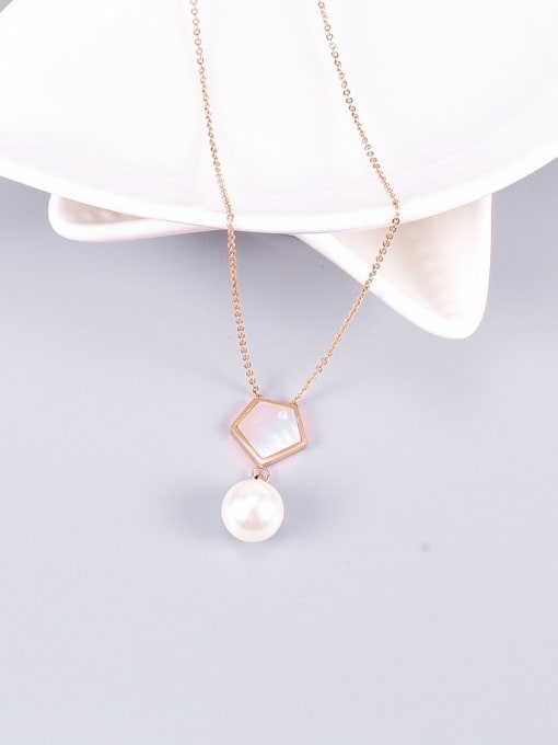 A TEEM Titanium Imitation Pearl Geometric Minimalist Necklace 3