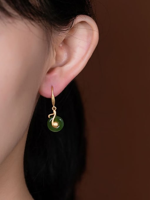 DEER 925 Sterling Silver Jade Geometric Minimalist Hook Earring 1