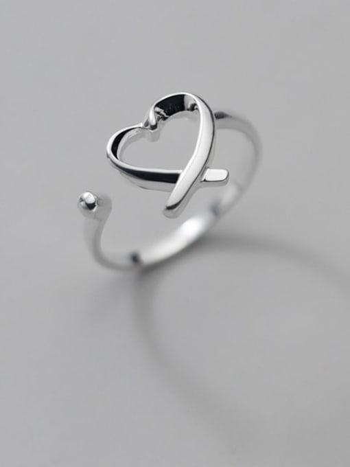 Rosh 925 Sterling Silver Hollow Line Heart Minimalist Band Ring 1