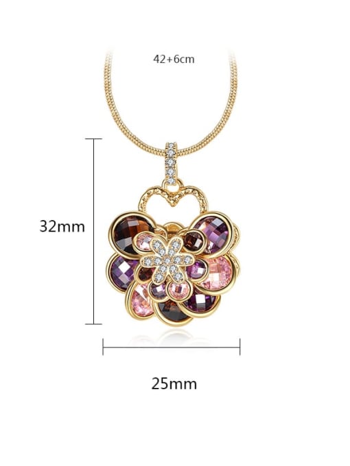 BLING SU Copper Cubic Zirconia  Vintage Multi Color Flower Pendant Necklace 2
