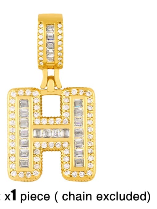 H (without chain) Brass Letter  Cubic Zirconia Vintage Pendant
