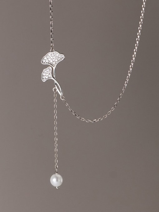 Rosh 925 Sterling Silver Cubic Zirconia Flower Minimalist Tassel Necklace 2