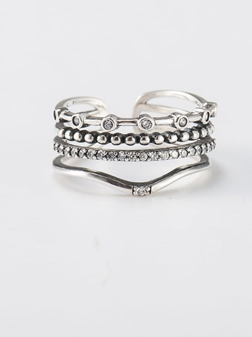 XBOX 925 Sterling Silver Rhinestone Geometric Vintage Stackable Ring